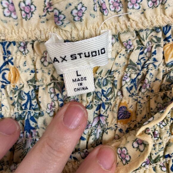 Max Studio butter yellow floral chiffon blouse w/ stretchy bodice long sleeves - Picture 9 of 12